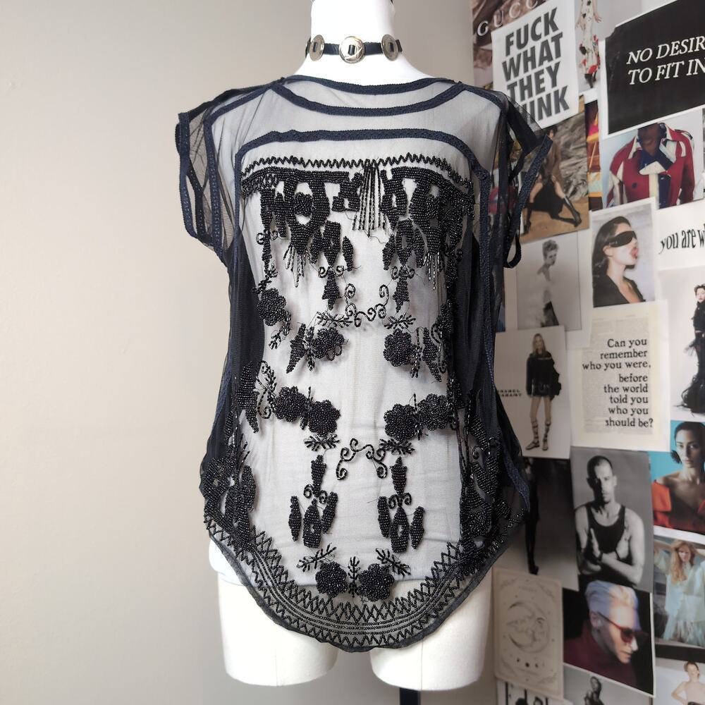 Sheer Beaded Floral Top Y2k
